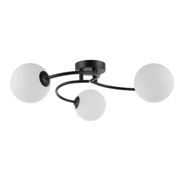 Happy Homewares Modern 3-Arm Matte Black Ceiling Light With Opal Swirl Glass Spherical Shades