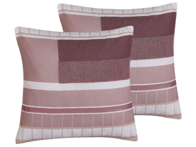Beliani Set Of 2 Decorative Cushions Erinus 45 X 45cm Red Geometric Pattern