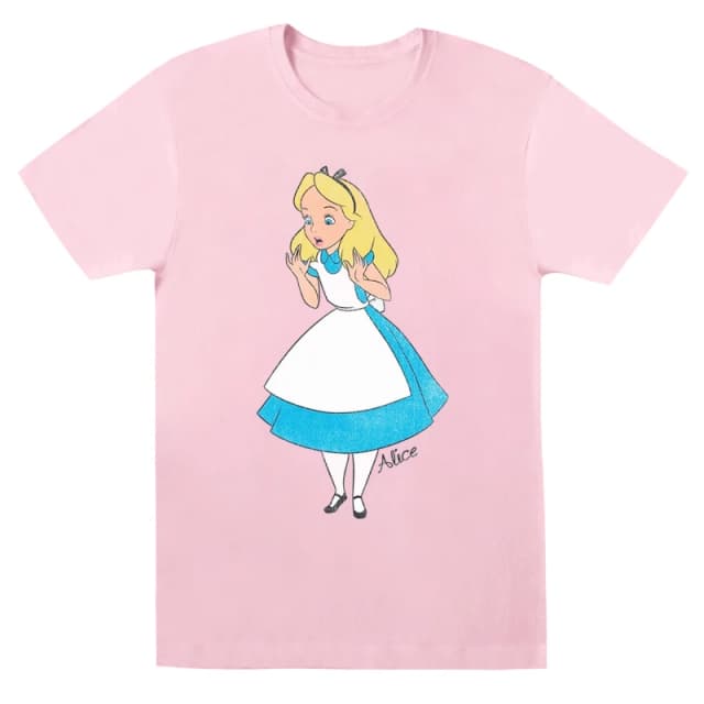 Disney Men Alice In Wonderland Surprised Alice T-Shirt in Baby Pink Size: Small Baby Pink S Male 5059568303004