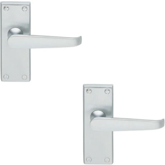 Loops 2x Straight Victorian Lever on Rectangular Latch Backplate Handle Satin Chrome Multi
