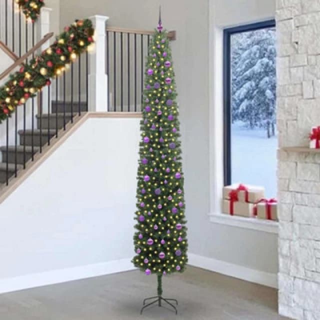 vidaXL Artificial Christmas Tree with 300 LEDs, Lilac Balls with Stand Green 270 cm, Green 3394984
