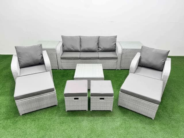 Fimous PE Rattan Lounge Sofa Set with Coffee Table 3 Seater Sofa in Light Grey Light Grey Unisex
