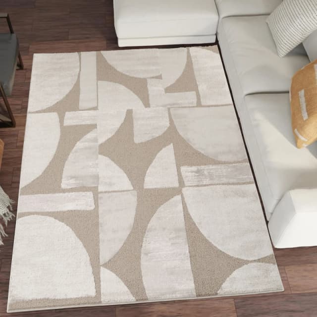 Hamilton Modern Sheen Area Rug - Abstract Motif Geometric Lines Design Mocha 200Cm X 290Cm