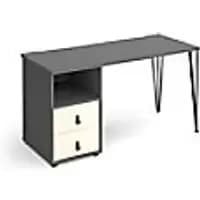 Rectangular Hairpin Desk Onyx Grey, White Drawers Wood/Metal Hairpin Legs Black Tikal 1400 x 600 x 730mm