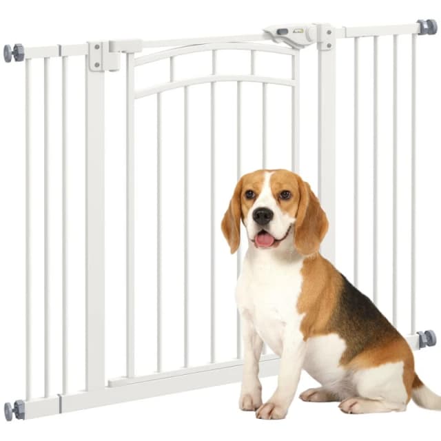 PawHut Pressure Fit Safety Gate w/ Auto Closing Door, for Small Medium Dogs, 74-100cm, White D06-214V01WT
