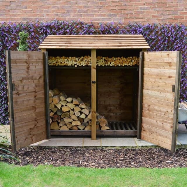 Rutland County Garden Furniture Ltd Hambleton 6ft Log Store with Doors & Kindling Shelf, W180 cm, Brown Brown Unisex