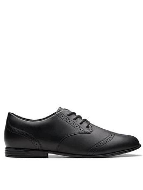 Clarks Finja Brogue Youth Black Leather Brogues Black