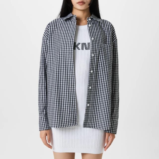 DKNY Womens Long-Sleeve Plain Shirt BLACK/WHITE female 8 (XS)