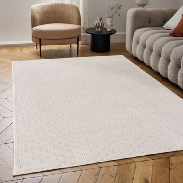 The Rugs Carmel Cream/grey Dots Area Rug And Runner Non Shedding, Stain Resistant, Soft
