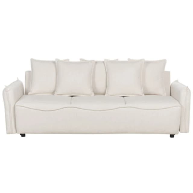 Beliani Sofa Bed 3 Seater Krama Fabric Off-White With Storage