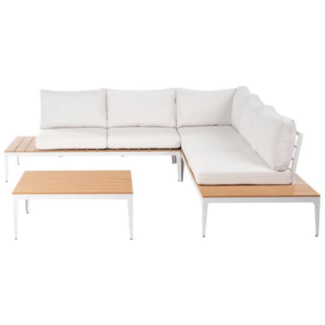 Beliani Garden Corner Sofa With Table 5 Seater Positano Off-White