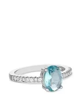 Jon Richard Rhodium Plated Oval Cubic Zirconia Ring Aqua, Silver, Size L, Women
