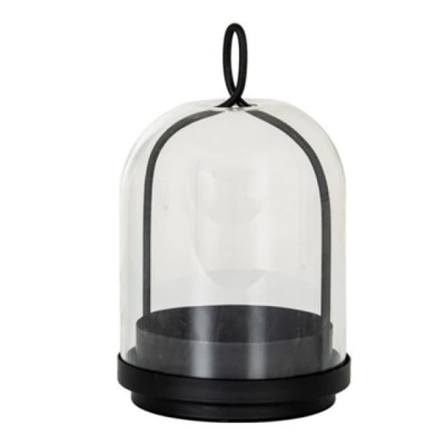 Hill Interiors Nysa Medium Candle Holder With Glass Cloche - L15 X W15 X H25cm - Black