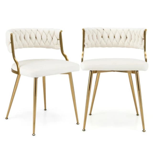 Costway Set Of 2 Dining Chairs Upholstered Armless Velvet Accent Chair With Woven Back