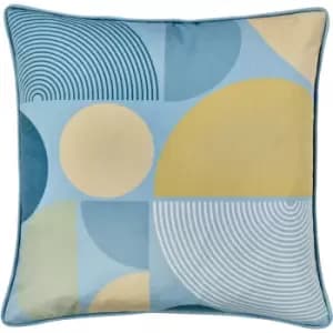 Fusion - Ingo Geometric Print Velvet Piped Edge Filled Cushion, Teal, 43 x 43 Cm