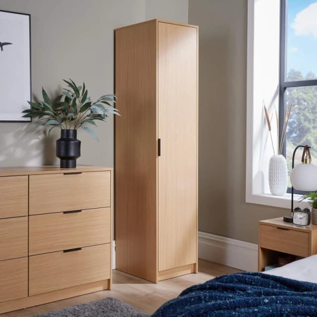 Home Source Phoenix 1 Door Bedroom Wardrobe Storage Unit Light Oak