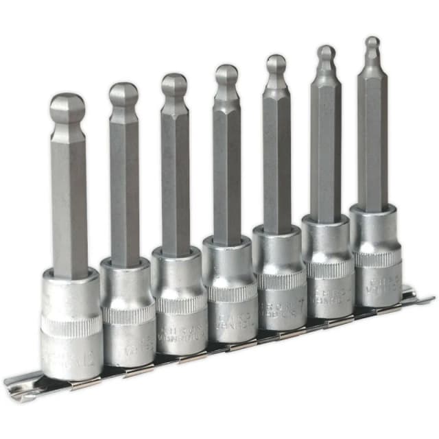 Loops 7 PACK 100mm Ball-End Hex Socket Bit Set - 1/2" Square Drive - 5mm to 12mm Allen Multi
