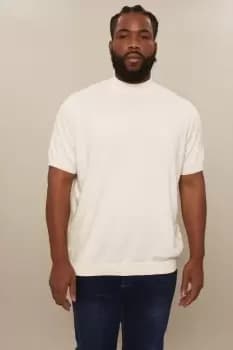 Mens Plus Cotton Rich Ecru Knitted Turtle Neck T-Shirt
