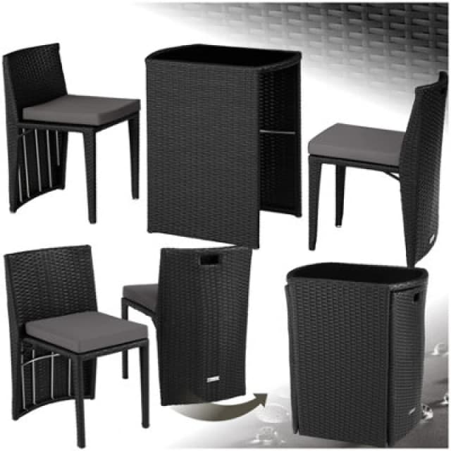 Tectake Garden Table & Chairs Hamburg - 2 Chairs, 1 Dining Table, Bistro Set - Black