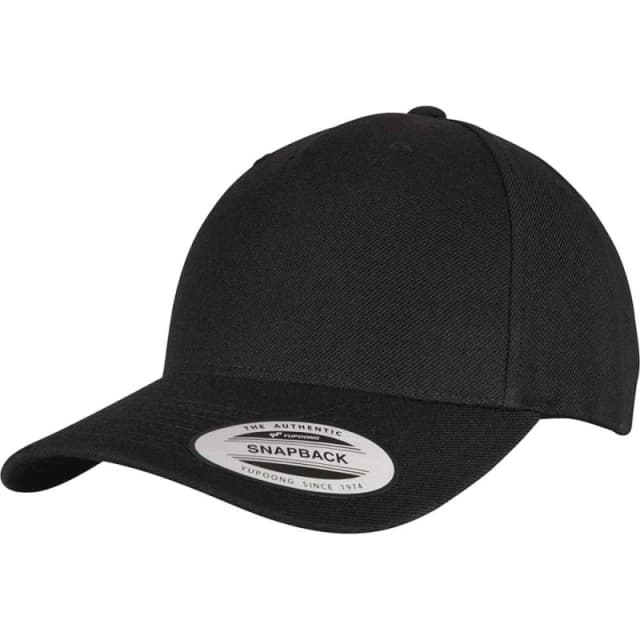 Yupoong Flexfit 5 Panel Snapback Cap in Black Unisex One Size
