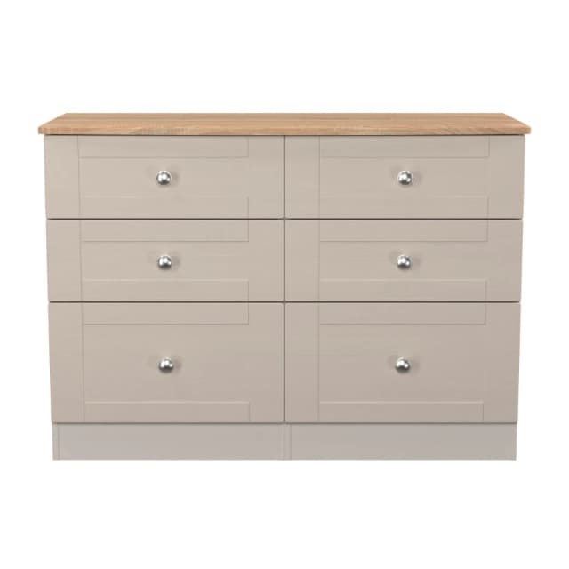 Santander Ready Assembled Matt Beige & Oak 6 Drawer Wide Chest (H)792mm (W)1117mm (D)414mm