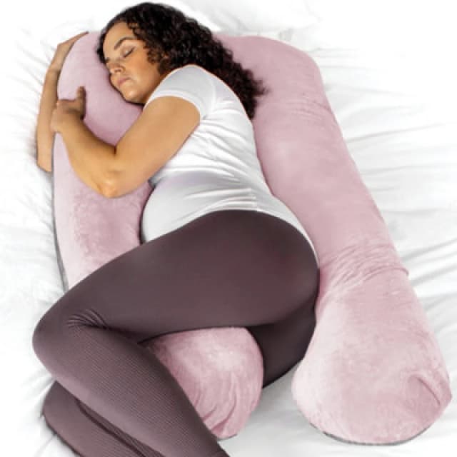 Aamira U Shaped Pregnancy Pillow Pink & Grey, 135X75X20Cm Shredded Memory Foam Full Body Maternity Cushion For Sleeping