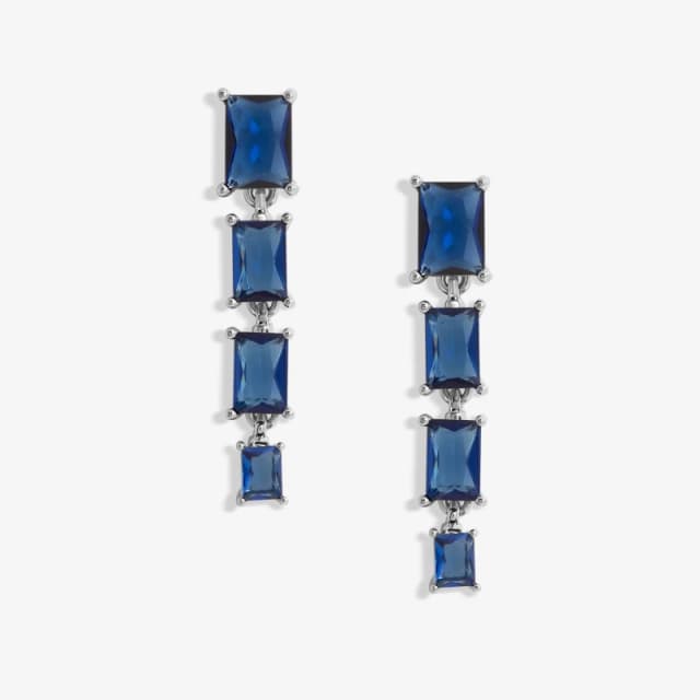 Jon Richard Rhodium Plated Blue Cubic Zirconia Multi Stone Drop Earrings Silver