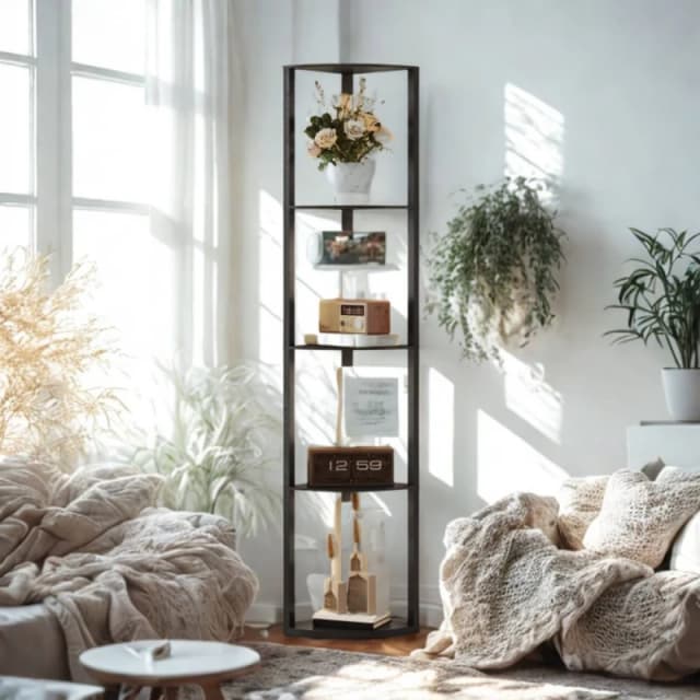 Pirlo Plush Modern Dimmable Floor Lamp For Living Room With 5 Shelves Black Unisex