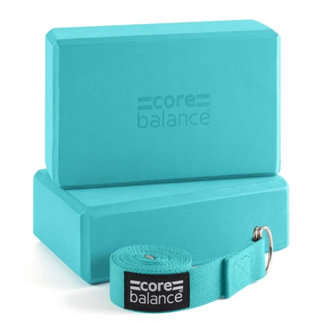 Core Balance Yoga Block Set EVA Foam Brick With D Ring Stretch Strap Belt Core Balance Teal