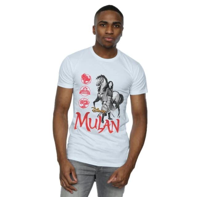 Disney Men Mulan Movie Horse Pose T-Shirt in White Size: Small White S Male 5059400764895