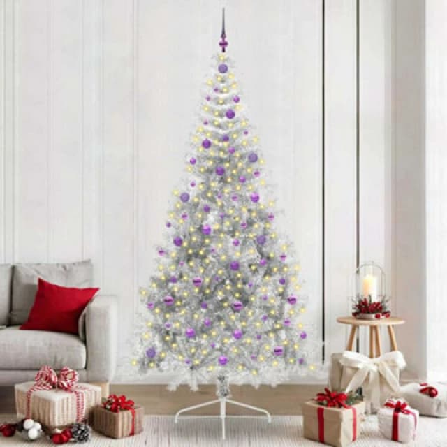 vidaXL Artificial Pre-lit Christmas Tree with Lilac Balls Silver 240cm PET, Silver 3397238