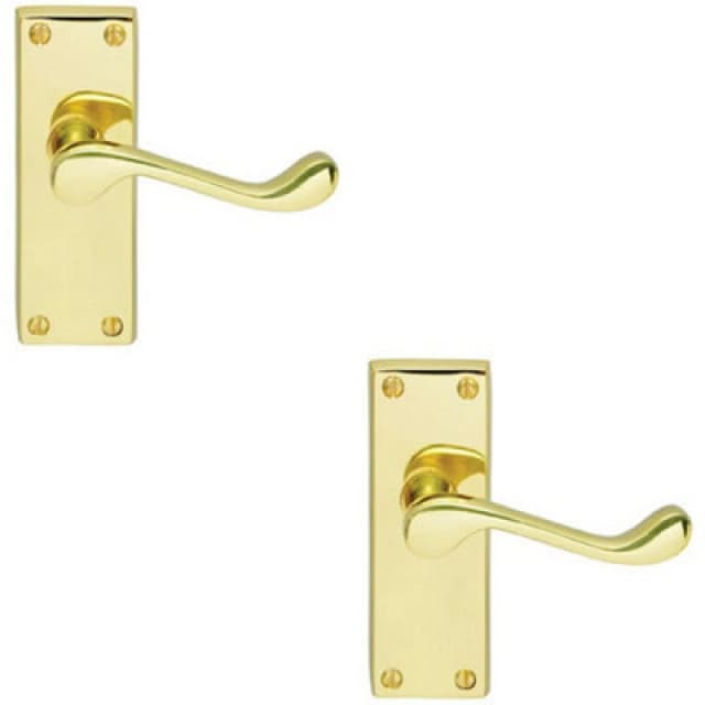 Loops 2x PAIR Victorian Scroll Handle on Latch Backplate 120 x 41mm Polished Brass Metallics