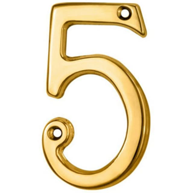 Loops Polished Brass Door Number 5 75mm Height 4mm Depth House Numeral Plaque Metallics