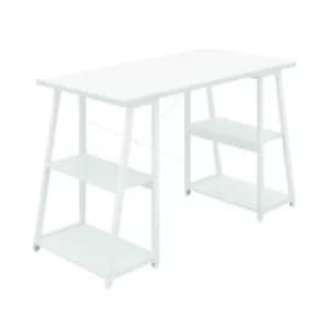 SOHO Computer Desk White W1300mm A-Frame White Leg Shelves KF90860