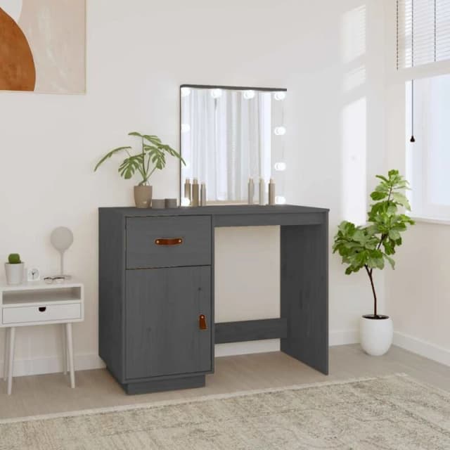 vidaXL Dressing Table with LED Grey 95x50x133.5cm Solid Wood Pine, Grey 820094