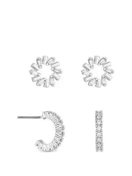 Jon Richard Rhodium Plated Open Stud And Hoop Earrings - Pack of 2, Silver, Women