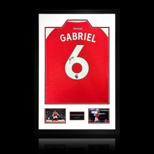 The Fan Cave Gabriel Magalhaes Signed Arsenal 25/26 Shirt Premi Red unisex 850mm x 60