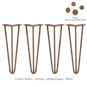 SkiSki 4 X Hairpin Leg - 14 - Antique Copper - 3 Prong - 10M