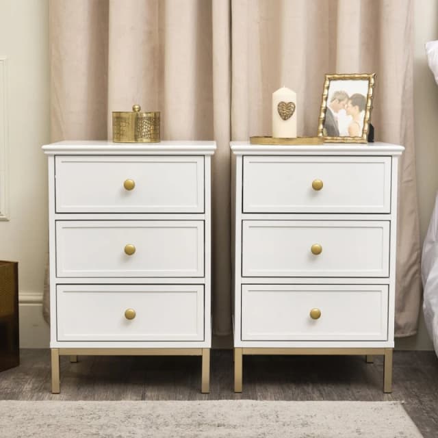 Melody Maison Pair Of White Three Drawer Bedside Tables - Aisby White Range White
