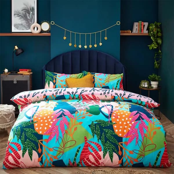 furn. Coralina Reversible Duvet Cover and Pillowcase Set Blue/Green