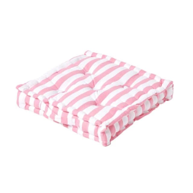 Homescapes Cotton Pink Thick Stripe Floor Cushion, 50 X 50 Cm