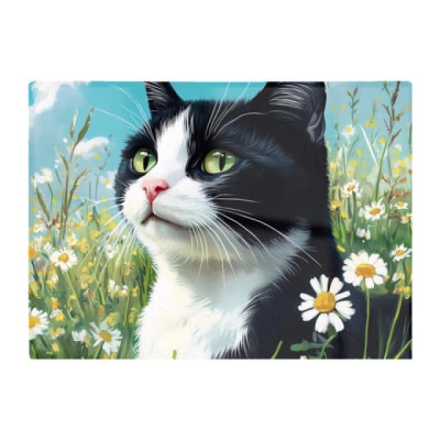 Warren Reed Designer Black And White Cat In A Summer Meadow Chopping Board