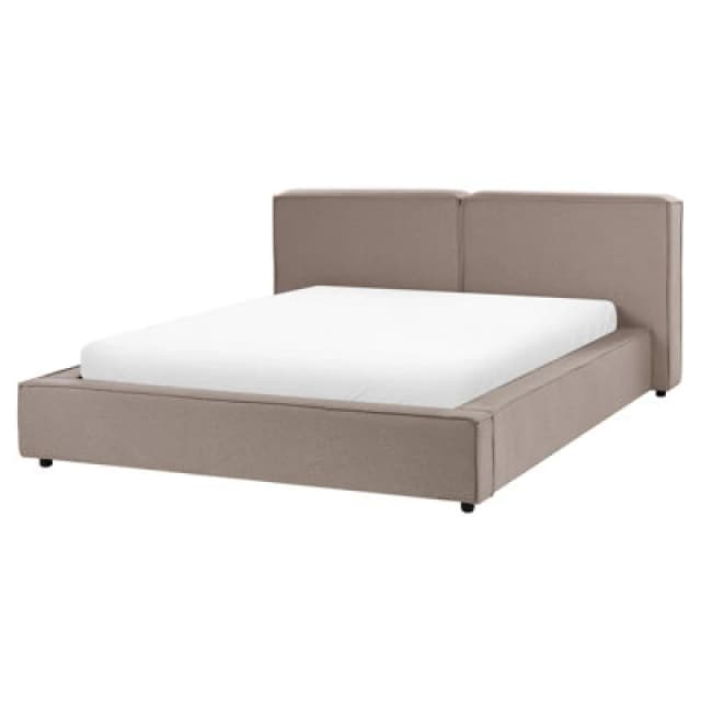 Beliani Bed Fabric Linards 160 X 200 Cm (Eu King Size) Light Brown