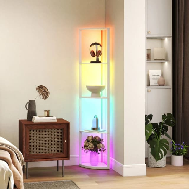 HOMCOM HOMCOM Modern Floor Lamp with 5-Tier Shelves and RGB Light for Bedroom Office in White White One Size Unisex 5063603095410