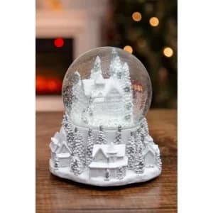 Sliver Glitter and White Townscape Musical Snowglobe