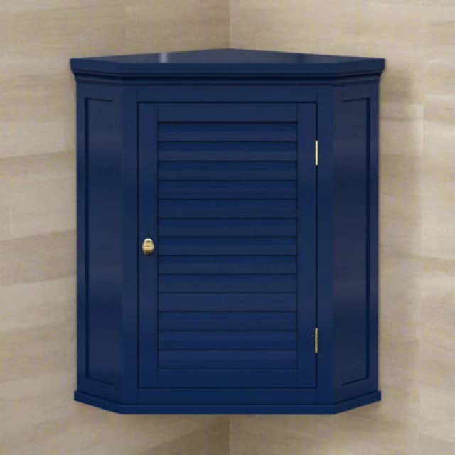 Teamson Home 24" Glancy One Shutter Door Removable Wooden Corner Wall Cabinet Navy, Blue ELG-587NV