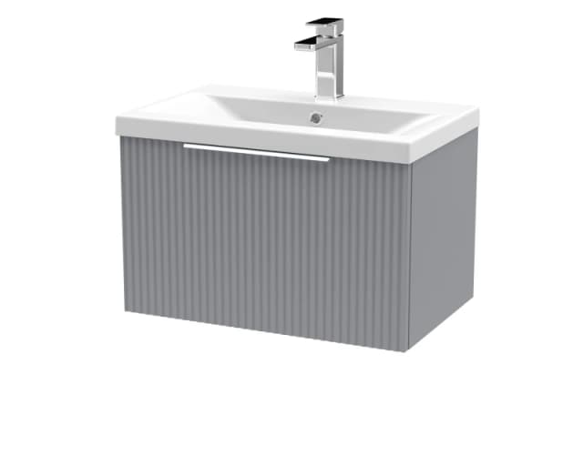 Balterley Fluted Wall Hung 1 Drawer Vanity Basin Unit & Basin 600mm - Satin Grey Grey Unisex