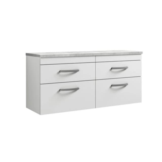 Nuie Athena Wall Hung Vanity Unit With 4 Soft-Close Drawers & Gloss White Laminate Top