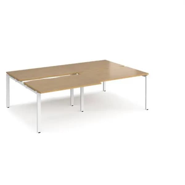 Adapt Bench Desk 4 Person Rectangular Desks 2400mm With Sliding Tops Oak Tops With White Frames 1600mm Depth Adapt Oak STE2416-WH-O