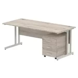 Impulse 1800 Straight Cantilever Silver Workstation With Three Drawer